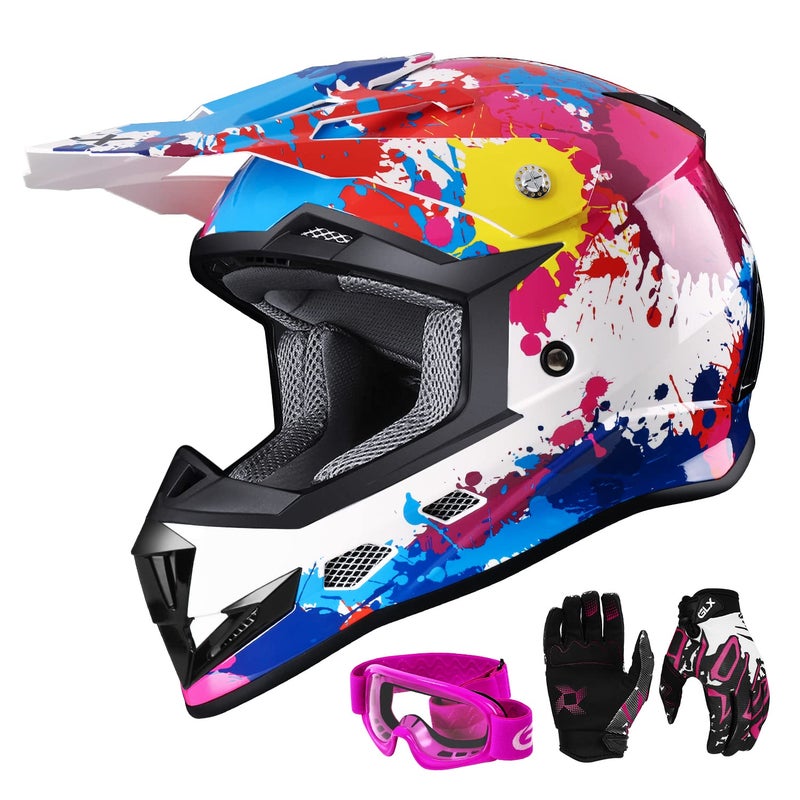 GLX GX623 Youth ATV/Dirt Bike Helmet Combo - Graffiti, Medium - DOT - Image 1